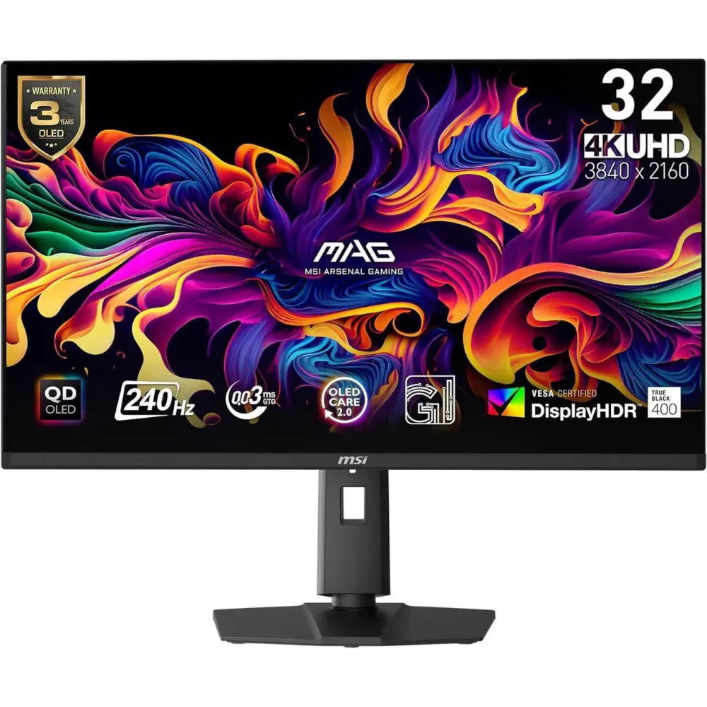 MSI MAG 321UPX QD-OLED 32" 16:9, QD-OLED Gaming Monitor, 240Hz 0.03ms, 3840 x 2160 (UHD), Height Adjustable Arm