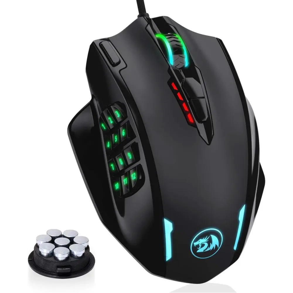 Redragon M908 Impact RGB Gaming Mouse, 12400 DPI Wired Laser MMO Mouse with High Precision Actuation, 12 Macro Side Buttons and 16.8 Million Customized Breathing Backlight for PC/Laptop