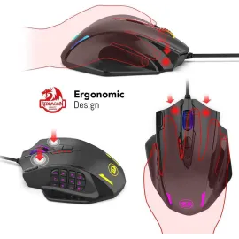 Redragon M908 Impact RGB Gaming Mouse, 12400 DPI Wired Laser MMO Mouse with High Precision Actuation, 12 Macro Side Buttons and 16.8 Million Customized Breathing Backlight for PC/Laptop