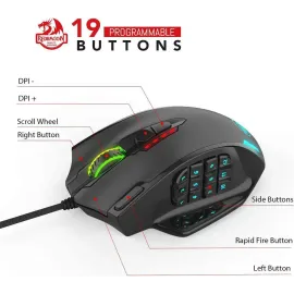 Redragon M908 Impact RGB Gaming Mouse, 12400 DPI Wired Laser MMO Mouse with High Precision Actuation, 12 Macro Side Buttons and 16.8 Million Customized Breathing Backlight for PC/Laptop