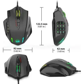 Redragon M908 Impact RGB Gaming Mouse, 12400 DPI Wired Laser MMO Mouse with High Precision Actuation, 12 Macro Side Buttons and 16.8 Million Customized Breathing Backlight for PC/Laptop