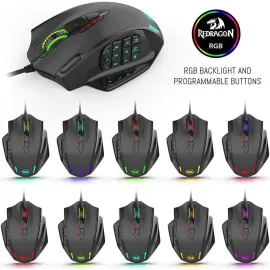 Redragon M908 Impact RGB Gaming Mouse, 12400 DPI Wired Laser MMO Mouse with High Precision Actuation, 12 Macro Side Buttons and 16.8 Million Customized Breathing Backlight for PC/Laptop