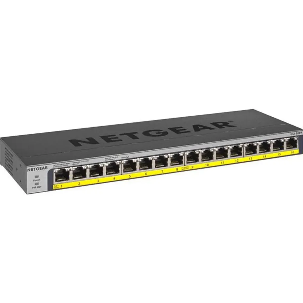 Netgear ProSafe GS116PP 16-Port PoE/PoE+ Gigabit Ethernet Unmanaged Switch with FlexPoE (183W)