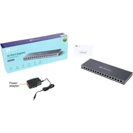 TP-Link 16 Port Gigabit Ethernet Network Switch, Desktop/ Wall-Mount, Fanless, Sturdy Metal w/ Shielded Ports, Traffic Optimization, Unmanaged, Limited Lifetime Protection