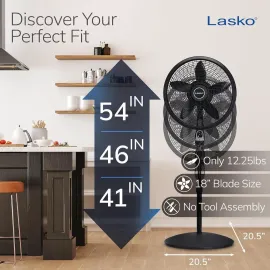 Lasko 18" 3-Speed Oscillating Cyclone Pedestal Fan with Remote and Timer, 1843, Black