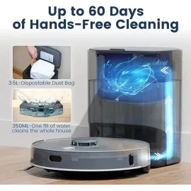 AIRROBO L50+ Robot Vacuum and Mop (5500Pa Suction) 60-Day Self-Cleaning, LiDAR Navigation and Mapping, Voice/App Control, 240min Runtime
