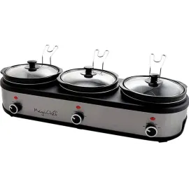 MegaChef MC-1203-W Silver Triple 2.5 Quart Slow Cooker and Server with Cooking Pots