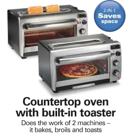 Hamilton Beach 2-in-1 Countertop Toaster Oven and Long Slot 2 Slice Toaster, 60 Minute Timer and Automatic Shut Off, Shade Selector, Stainless Steel