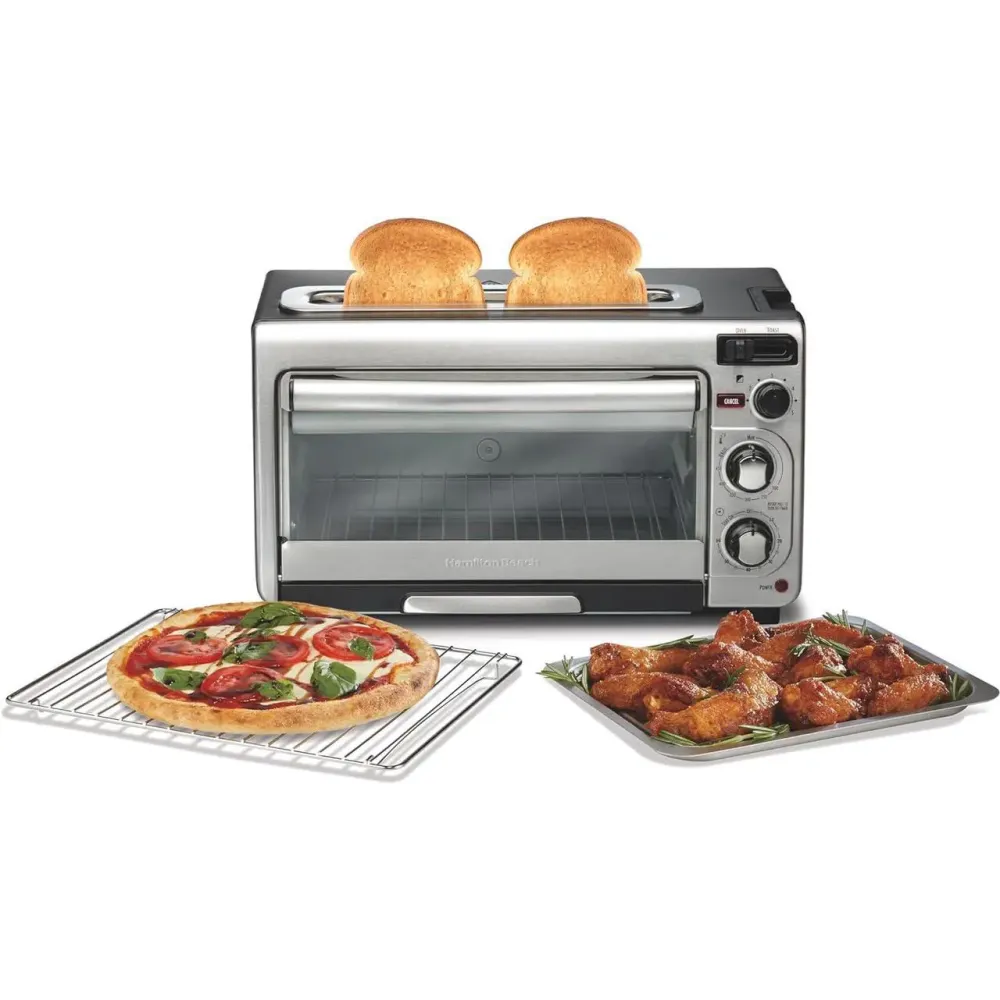 Hamilton Beach 2-in-1 Countertop Toaster Oven and Long Slot 2 Slice Toaster, 60 Minute Timer and Automatic Shut Off, Shade Selector, Stainless Steel