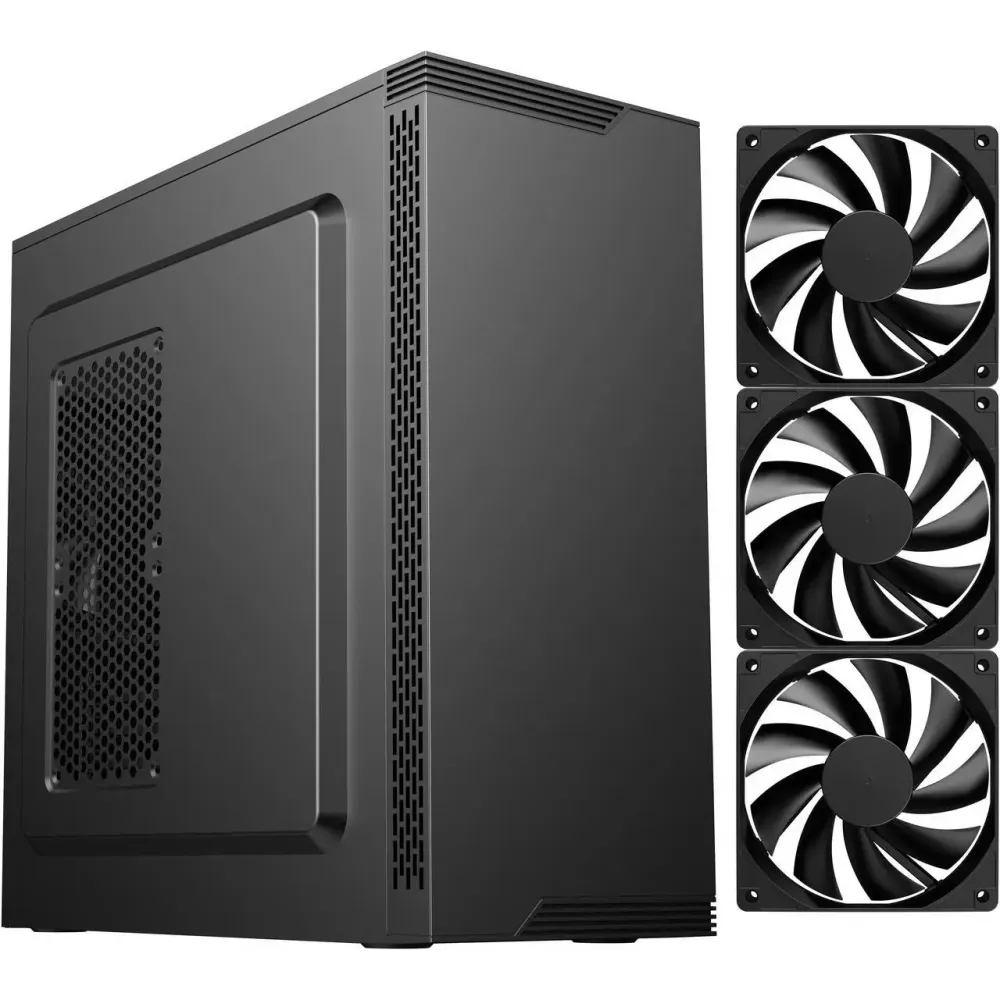 DIYPC DIY-S05-BK Black USB3.0 Steel ATX Mid Tower Computer Case, 3 x120mm Black Fan (2 x front, 1x Rear Pre-Installed)