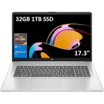 HP 17 Laptop (17.3" FHD Anti-Glare, AMD Ryzen 5 7430U, 32GB RAM, 1TB SSD, 6-Core (> i7-1165G7)), for Business, Enterprise, Students, Long Battery Life, Webcam, Fast Charge, Win 11 Pro w/AI Copilot