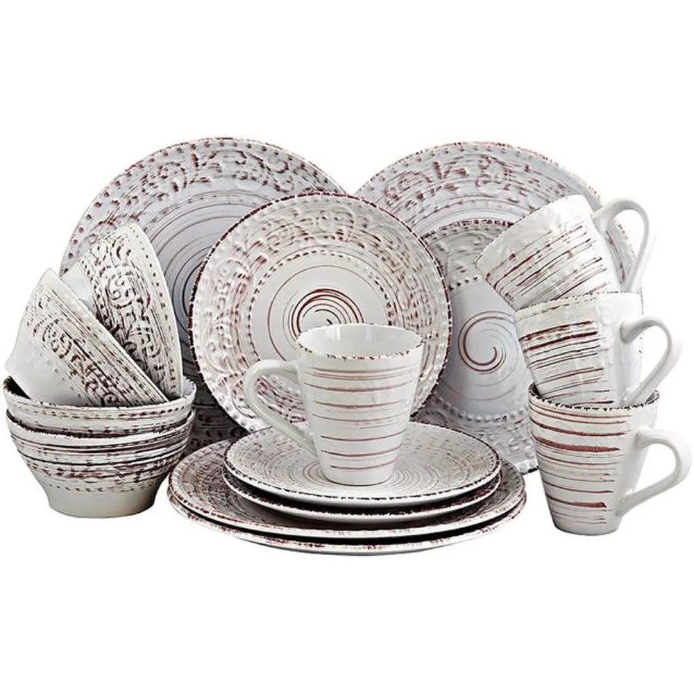Elama Ocean Breeze 16-Piece Dinnerware Set, Cream