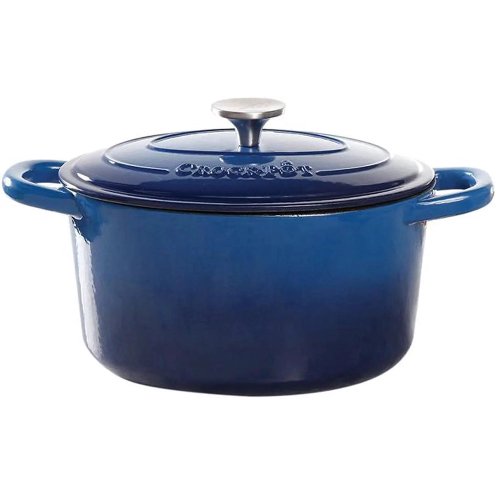 Crock Pot Artisan 5 Quarts Enameled Cast Iron Round Dutch Oven, Blue