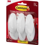 3M Command 170816ES Designer Hooks, Plastic, White, 3 lb Cap, 6 Hooks and 12 Strips/Pack