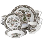 GIBSON 16-Piece Christmas Toile Dinnerware Set