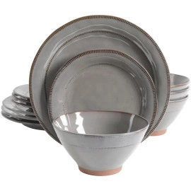 Gibson Elite 116889.12 Terranea 12-Piece Dinnerware Set, Grey