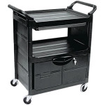 Rubbermaid Commercial 345700BLA Utility Cart w/Locking Doors, 2-Shelf, 33-5/8w x 18-5/8d x 37-3/4h, Black
