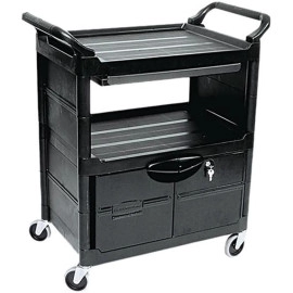 Rubbermaid Commercial 345700BLA Utility Cart w/Locking Doors, 2-Shelf, 33-5/8w x 18-5/8d x 37-3/4h, Black
