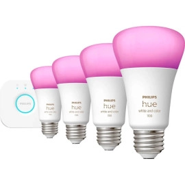 Philips Hue A19 LED Color Smart Bulb Starter Kit (75W 2021 Version), Compatible with Alexa, Apple HomeKit & Google Assistant, White and Color Ambiance (16 Million Colors), 4 Bulbs
