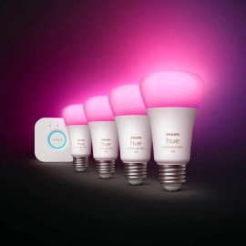 Philips Hue A19 LED Color Smart Bulb Starter Kit (75W 2021 Version), Compatible with Alexa, Apple HomeKit & Google Assistant, White and Color Ambiance (16 Million Colors), 4 Bulbs