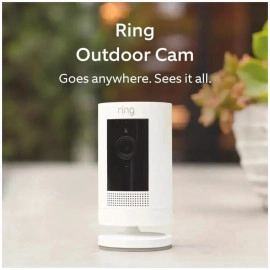 Ring - Outdoor Cam (Stick Up Cam) Indoor/Outdoor Wire Free 1080p Security Camera - White