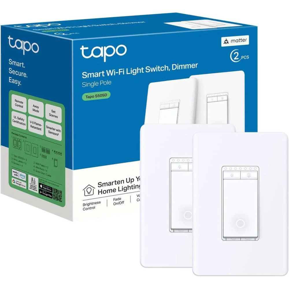 TP-LINK Tapo S505D Smart Wi-Fi Dimmer Light Switch, Matter | Pack of 2