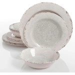 Gibson 114334.12 Muana Melamine Crackle 12 Piece Dinnerware Set Ice