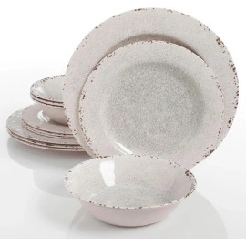 Gibson 114334.12 Muana Melamine Crackle 12 Piece Dinnerware Set Ice