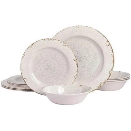 Gibson 114334.12 Muana Melamine Crackle 12 Piece Dinnerware Set Ice