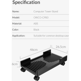 ORICO Computer Tower Stand, Mobile CPU Holder with 4 Caster Wheels Fits for Most Computer Tower, Gaming PC, Printer, Under Desk PC Holder (Black,17.71*9.25*1.57in)
