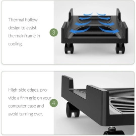 ORICO Computer Tower Stand, Mobile CPU Holder with 4 Caster Wheels Fits for Most Computer Tower, Gaming PC, Printer, Under Desk PC Holder (Black,17.71*9.25*1.57in)