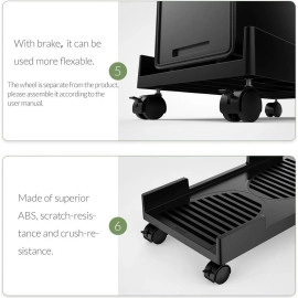 ORICO Computer Tower Stand, Mobile CPU Holder with 4 Caster Wheels Fits for Most Computer Tower, Gaming PC, Printer, Under Desk PC Holder (Black,17.71*9.25*1.57in)