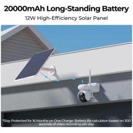 Reolink 4K Battery Security Camera System, 20000mAh Battery, 12W Outdoor Solar Panel, Color Night Vision, Reolink Altas PT Ultra+Solar Panel 3