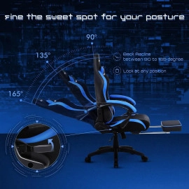 Dowinx Ergonomic Gaming Chair with Massage Lumbar Support, High Back Office Computer Chair with Footrest, Racing Style Recliner PU Leather Gamer Chairs, Blue