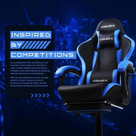 Dowinx Ergonomic Gaming Chair with Massage Lumbar Support, High Back Office Computer Chair with Footrest, Racing Style Recliner PU Leather Gamer Chairs, Blue