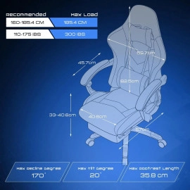 Dowinx Ergonomic Gaming Chair with Massage Lumbar Support, High Back Office Computer Chair with Footrest, Racing Style Recliner PU Leather Gamer Chairs, Blue