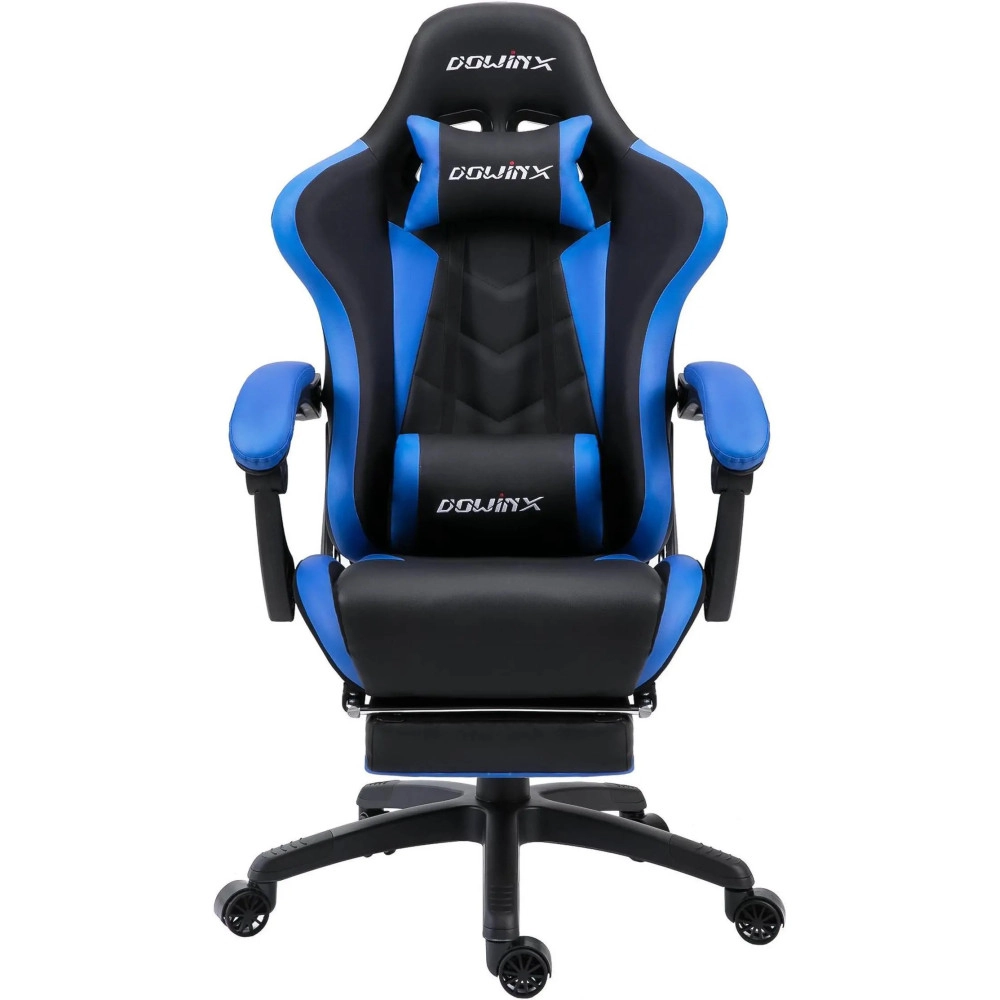 Dowinx Ergonomic Gaming Chair with Massage Lumbar Support, High Back Office Computer Chair with Footrest, Racing Style Recliner PU Leather Gamer Chairs, Blue