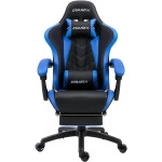 Dowinx Ergonomic Gaming Chair with Massage Lumbar Support, High Back Office Computer Chair with Footrest, Racing Style Recliner PU Leather Gamer Chairs, Blue