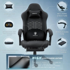 Dowinx Gaming Chair with Heated Massage Lumbar Support, Ergonomic Gaming Computer Chair with Pocket Spring Cushion and Footrest, High Back Recliner PC Chair for Adult, 330lbs, Black