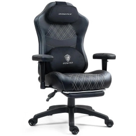 Dowinx Gaming Chair with Heated Massage Lumbar Support,Ergonomic Computer Chair with Pocket Spring Cushion,Reclining Game Chair,Adjustable Armrests and Footrest,LS-6650D01,Black-White