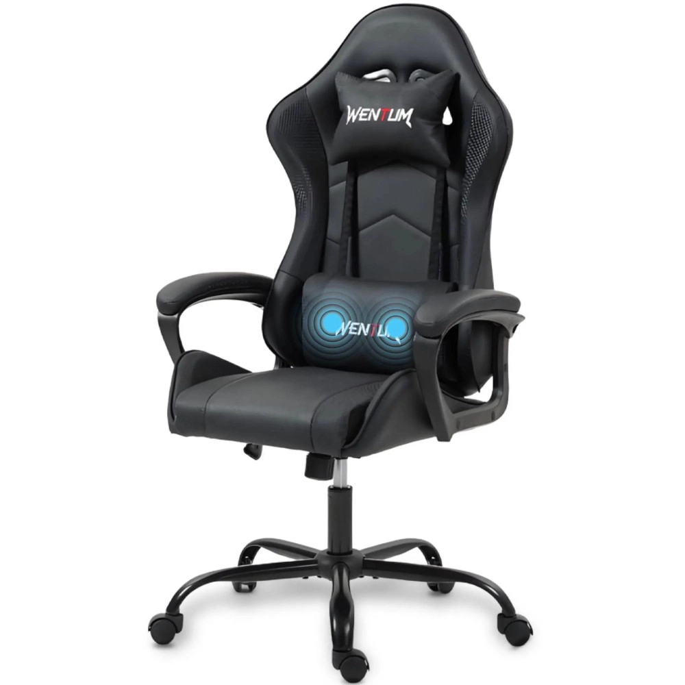 Fantasylab Ergonomic Gaming Chair Racing Style Office Chair, Computer Desk Chair, Swivel Reclining PU Leather PC Gamer Chair, Black