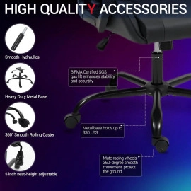 Fantasylab Ergonomic Gaming Chair Racing Style Office Chair, Computer Desk Chair, Swivel Reclining PU Leather PC Gamer Chair, Black