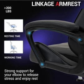 Fantasylab Ergonomic Gaming Chair Racing Style Office Chair, Computer Desk Chair, Swivel Reclining PU Leather PC Gamer Chair, Black