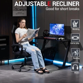 Fantasylab Ergonomic Gaming Chair Racing Style Office Chair, Computer Desk Chair, Swivel Reclining PU Leather PC Gamer Chair, Black