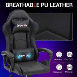 Fantasylab Ergonomic Gaming Chair Racing Style Office Chair, Computer Desk Chair, Swivel Reclining PU Leather PC Gamer Chair, Black