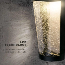 Landia Home Solar Wall Light - Decorative Crackle Glass Shade LED Outdoor Wall Mounted Lights, 2-Pack
