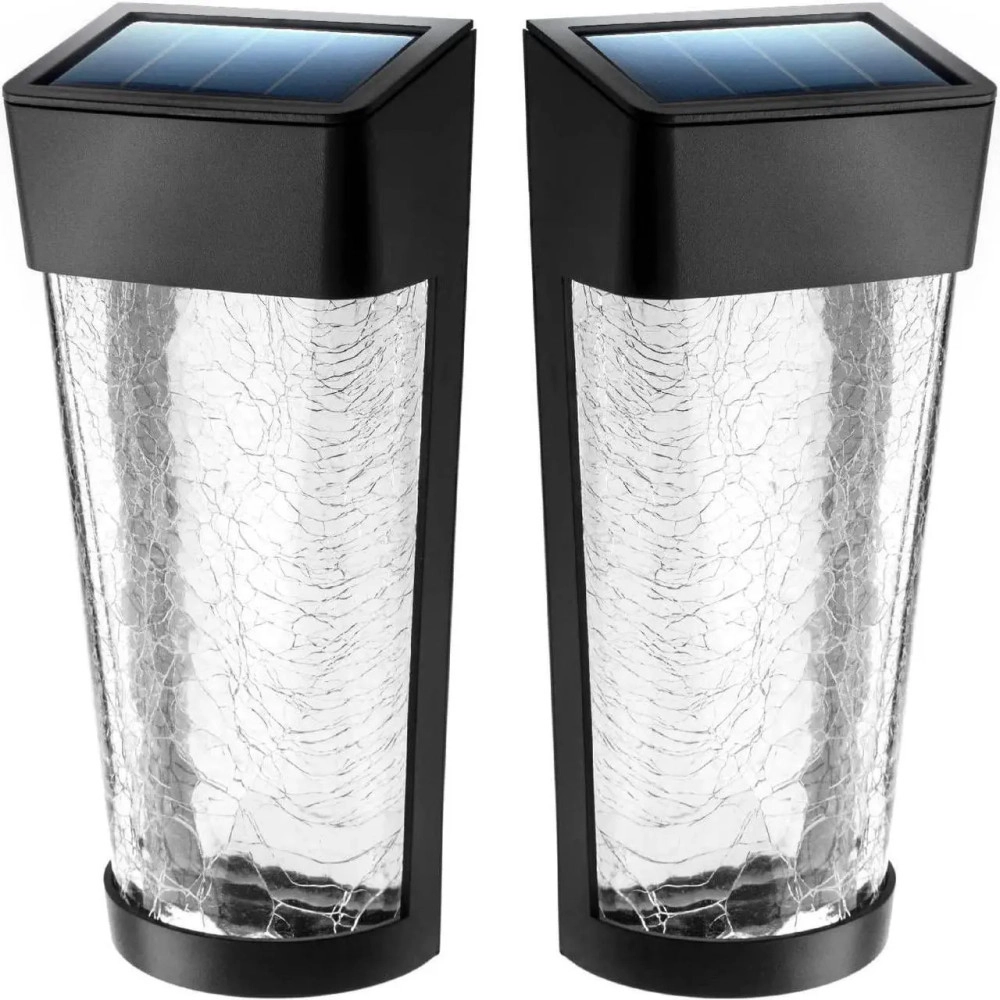 Landia Home Solar Wall Light - Decorative Crackle Glass Shade LED Outdoor Wall Mounted Lights, 2-Pack