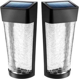 Landia Home Solar Wall Light - Decorative Crackle Glass Shade LED Outdoor Wall Mounted Lights, 2-Pack