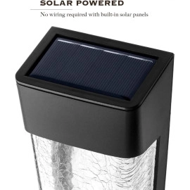 Landia Home Solar Wall Light - Decorative Crackle Glass Shade LED Outdoor Wall Mounted Lights, 2-Pack