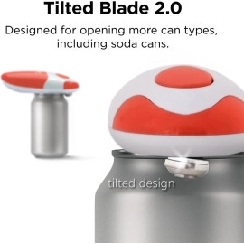 Kitchen Mama Electric Can Opener 2.0: Upgraded Blade Opens Any Can Shape - No Sharp Edge, Food-Safe, Handy with Lid Lift, Battery Operated Handheld Can Opener (Red V2)